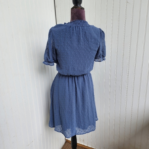 Monteau Women's Blue Swiss Dot Dress Fit Flare Ruffled Short Sleeve Sz S - Picture 6 of 13